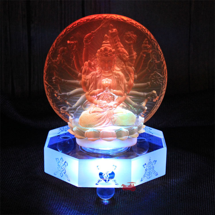 八吉祥水晶发光底座LED七色变换发光灯座琉璃佛像舍利塔桌面摆件