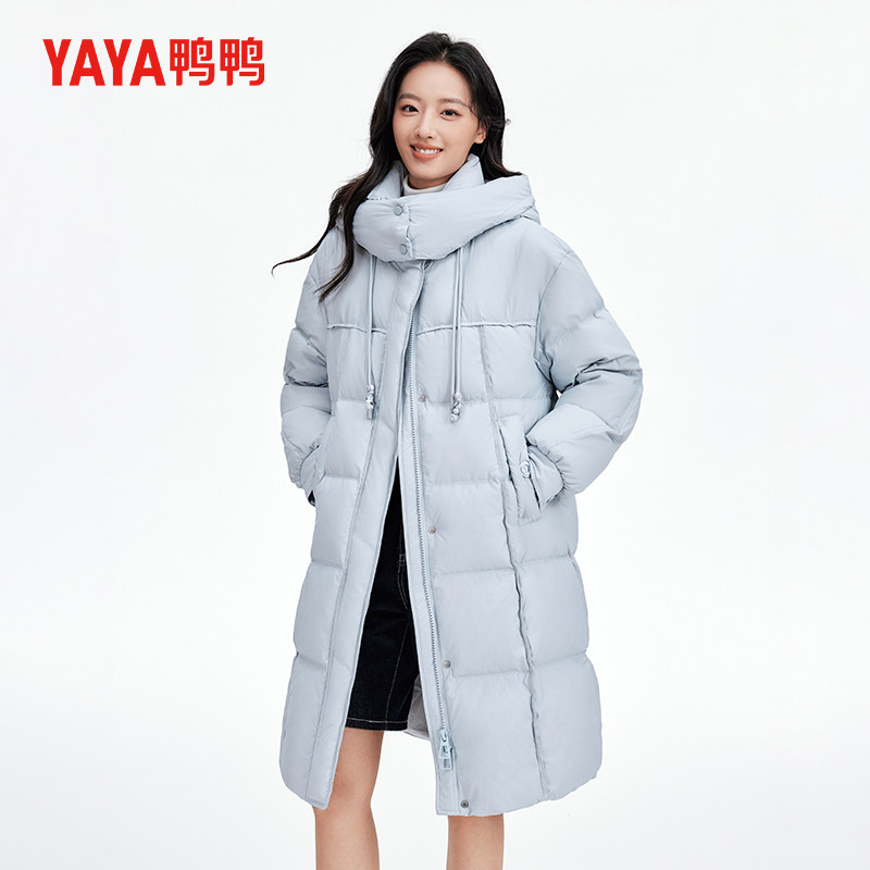鸭鸭潮流羽绒服女休闲简约长袖上衣显瘦百搭时尚通勤纯色长款外套