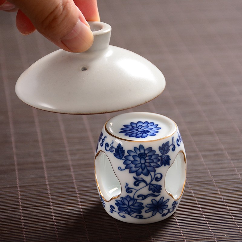 青花彤功夫茶壶盖碗盖子配件白瓷盖置陶瓷壶盖托茶具垫茶道零配件