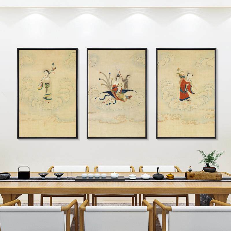 八仙过海挂画新中式客厅沙发背景墙壁画茶楼装饰画书房古风人物画