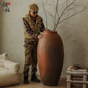 落地复古陶器翁瓶组合民宿装饰陶瓶大号土陶罐侘寂风翁瓶摆件