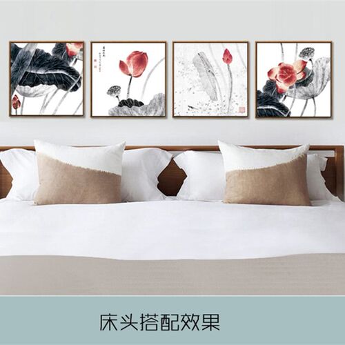 新中式荷花挂画国画水墨画客厅沙发三联装饰画玄关卧室民宿餐厅画