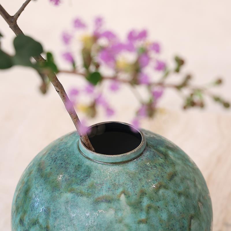 形上侘寂风陶瓷花瓶青釉桌面玄关电视柜茶空间日式复古花器摆件