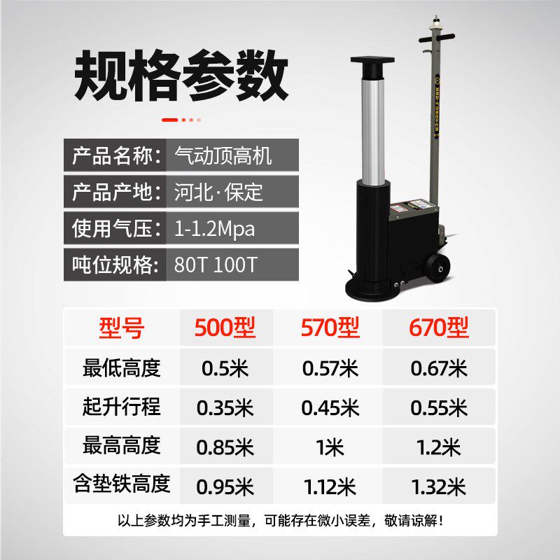 气动千斤顶80吨卧式液压顶高机100T高位千金换弓子顶大梁加高气顶