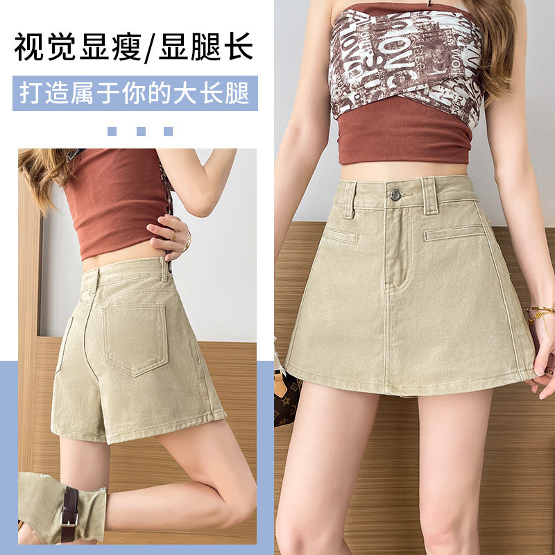 高腰显腿长A字牛仔短裙女