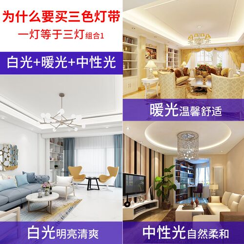 220v三色变光led灯带室内吊顶家用软灯条户外防水渐变变色氛围灯