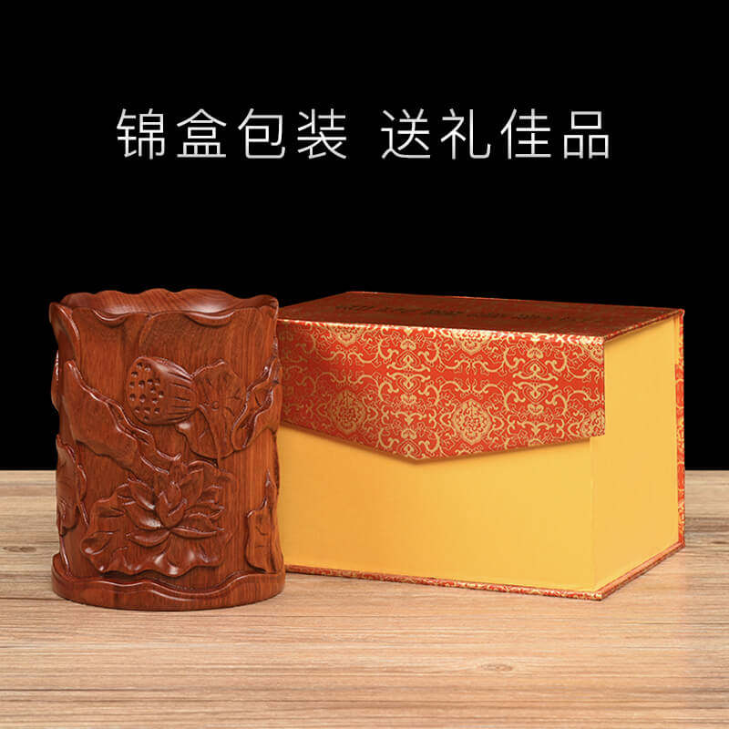 红实木笔筒原木整料雕刻毛笔筒办公桌创意复古文房四宝礼品摆件木