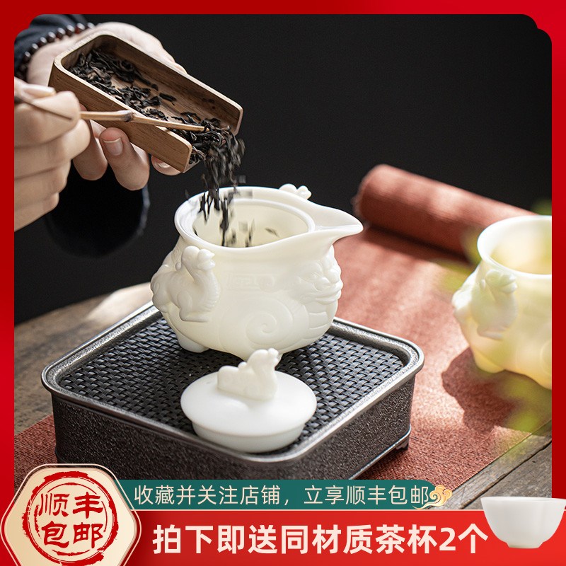 白瓷手抓壶盖碗德化陶瓷羊脂玉茶壶带过滤单壶貔貅泡茶壶家用中式