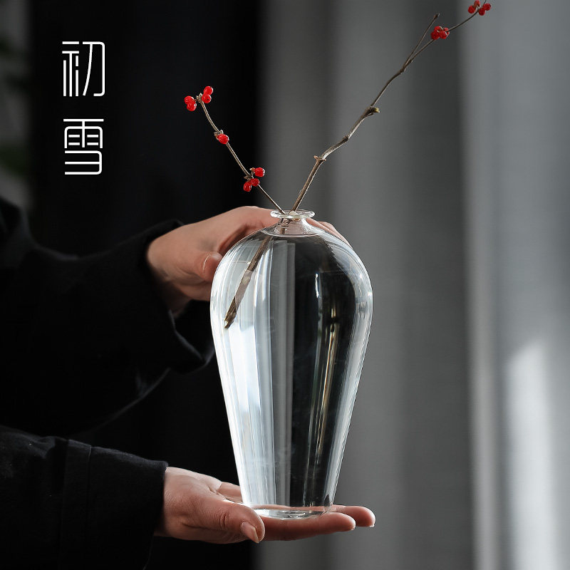 透明玻璃花瓶插花水养梅瓶禅意水晶摆件家居客厅甘露日式水培花器