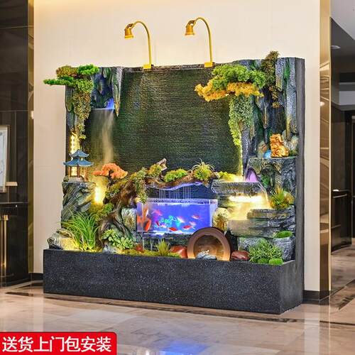 水幕墙瀑布流水墙造景循环水景观鱼缸大堂入户玄关开业招财风水轮