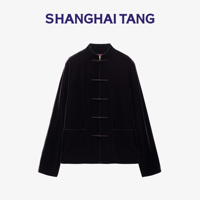 上海滩紫色龙纹丝绒唐装