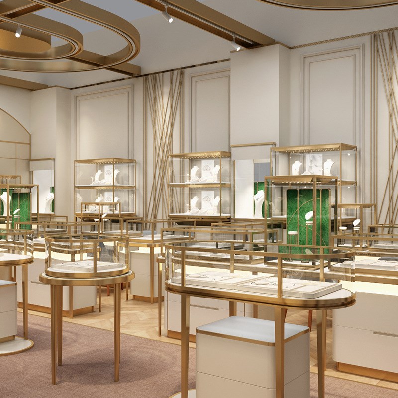 玻璃展示柜中岛玉器展柜弧形首饰柜台陈列道具不锈钢展柜定制厂家