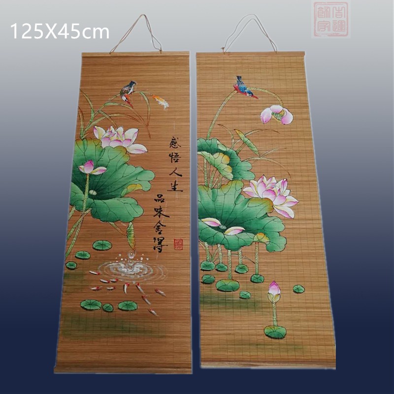 茶室手绘竹帘挂饰装饰墙壁挂件墙面窗帘卷帘中式复古禅意竹编家用