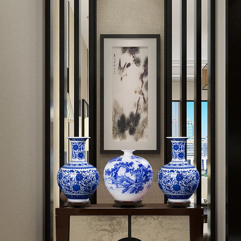 景德镇瓷器花瓶青花瓷中式客厅插花家居装饰工艺品博古架陶瓷摆件
