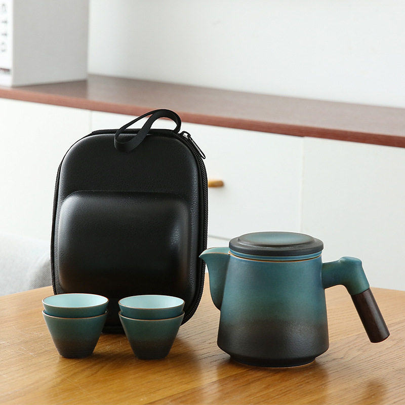快客杯一壶四杯旅行茶具套装便携日式泡茶杯茶水分离过滤陶瓷杯子