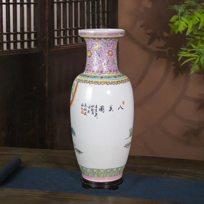 景德镇高60cm手绘陶瓷大号花瓶客厅博古架富贵竹插花装饰复古摆件