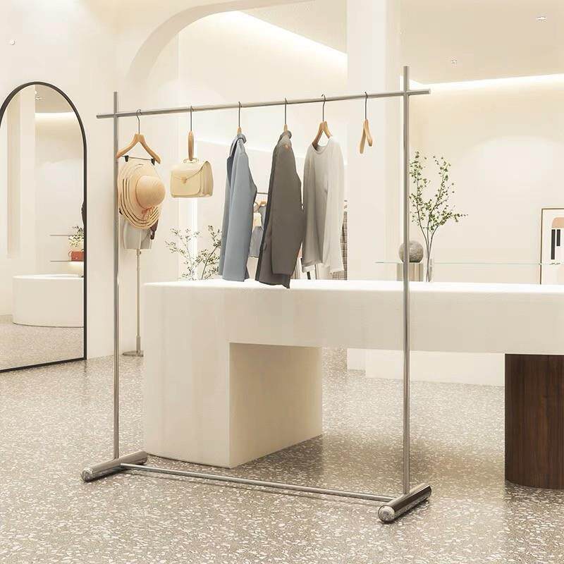 服装店展示架衣架落地式不锈钢拉丝挂童装货架女装店中岛架收纳