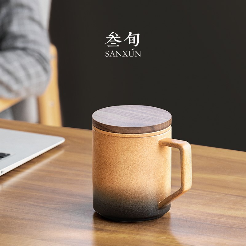 叁旬泡茶杯茶水分离式带盖个人马克杯陶瓷家用办公室水杯礼品定制