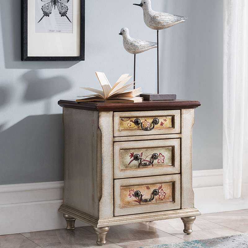 美式储物床头柜乡村多功能家用卧室客厅边几欧式别墅收纳柜整装柜