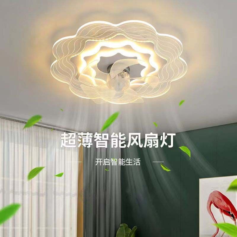 吸顶摇头风扇灯卧室灯简约圆形创意吊扇客厅餐厅灯带风扇一体静音图片