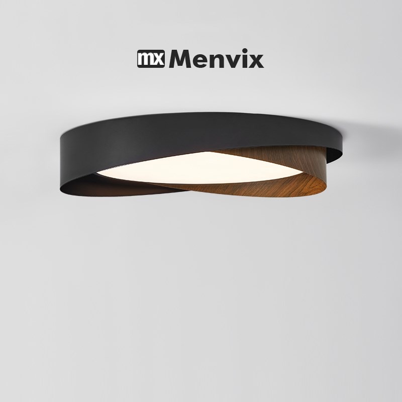 Menvix侘寂风复古胡桃木纹卧室房间吸顶灯法式中古书房灯护眼主灯