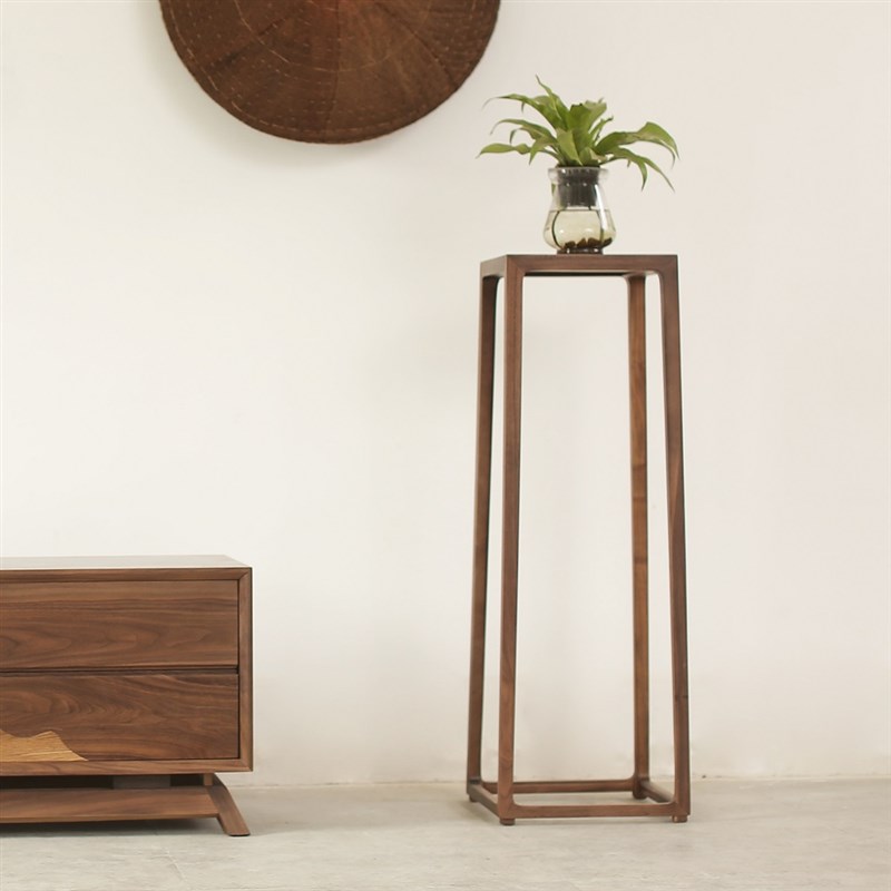 粽角花架/实木花架简约榫卯花几黑胡桃角几新中式花盆架置物架