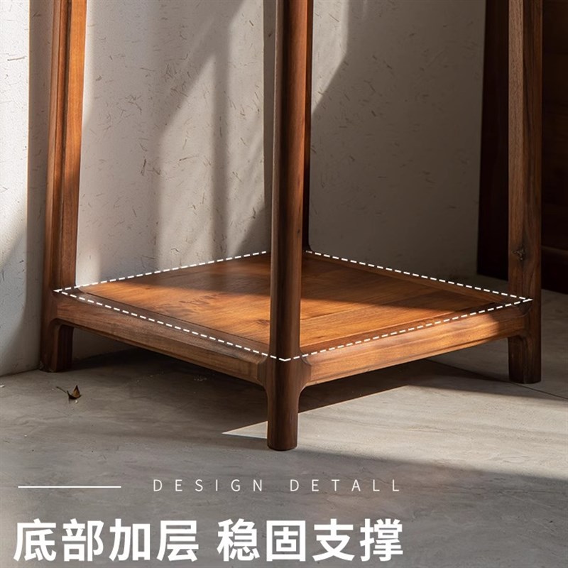 南家新中式黑胡桃花架室内落地花盆架实木阳台花几客厅边几置物架