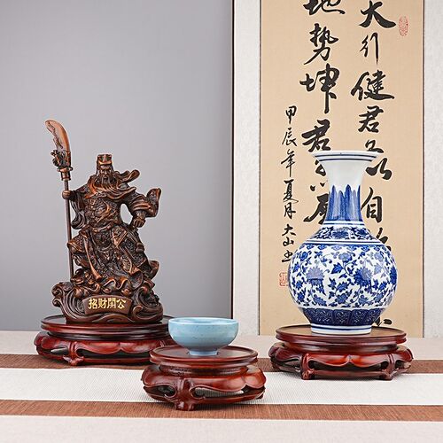 红檀木圆形旋转底座茶壶佛像花瓶花盆底座木质奇石实木托架摆件座