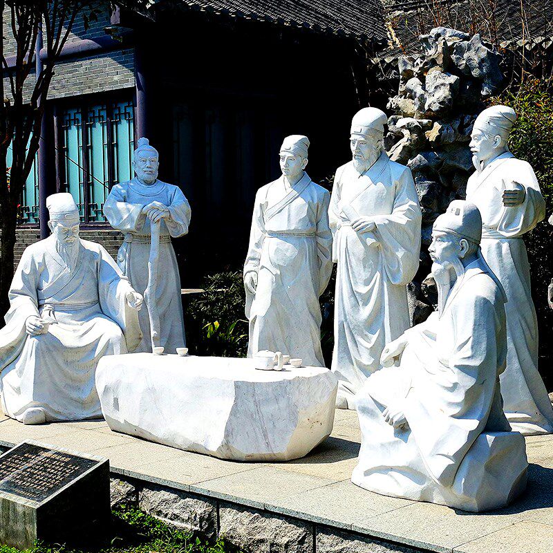 定制户外大型石材人物雕像园林公园书院聚贤伦水浒塑像景观雕塑品