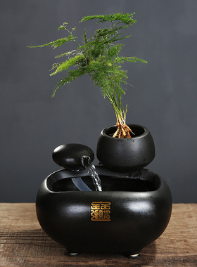 创意陶瓷流水喷泉摆件雾化加湿器水景鱼缸办公室桌面装饰乔迁礼品