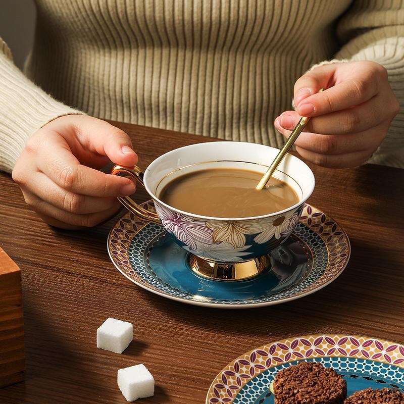 骨瓷咖啡杯碟套装田园风高档精致下午茶杯子家用高级感欧式咖啡杯