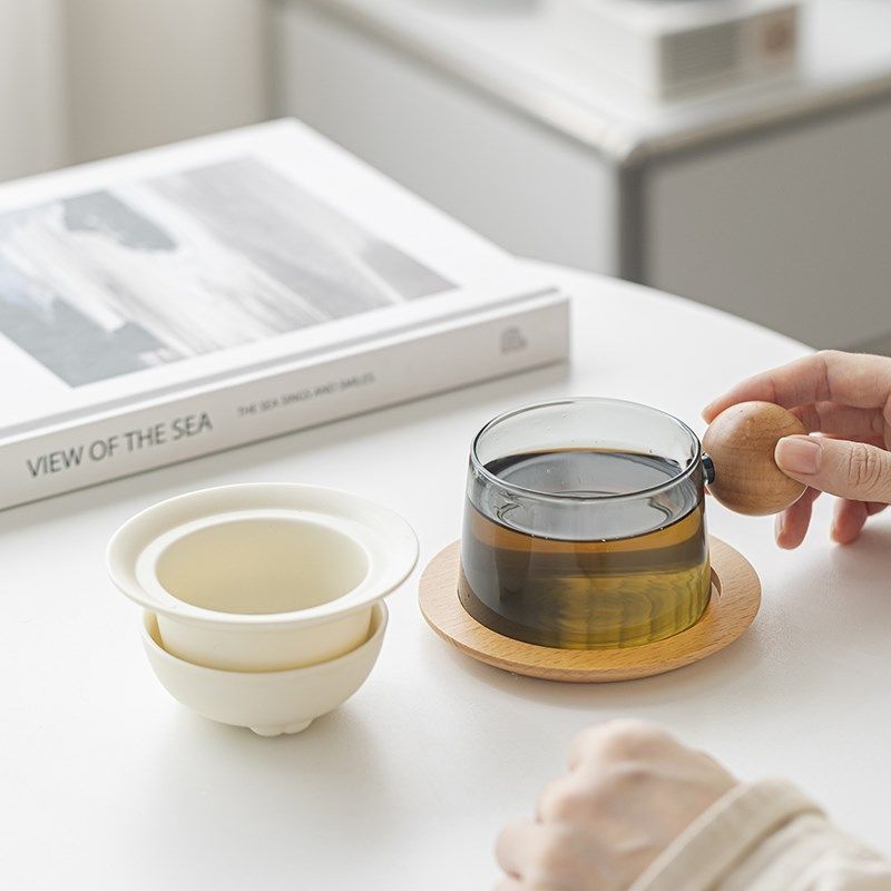 小萌猫泡茶杯茶水分离杯个人专用玻璃陶瓷过滤水杯可爱茶咖杯子