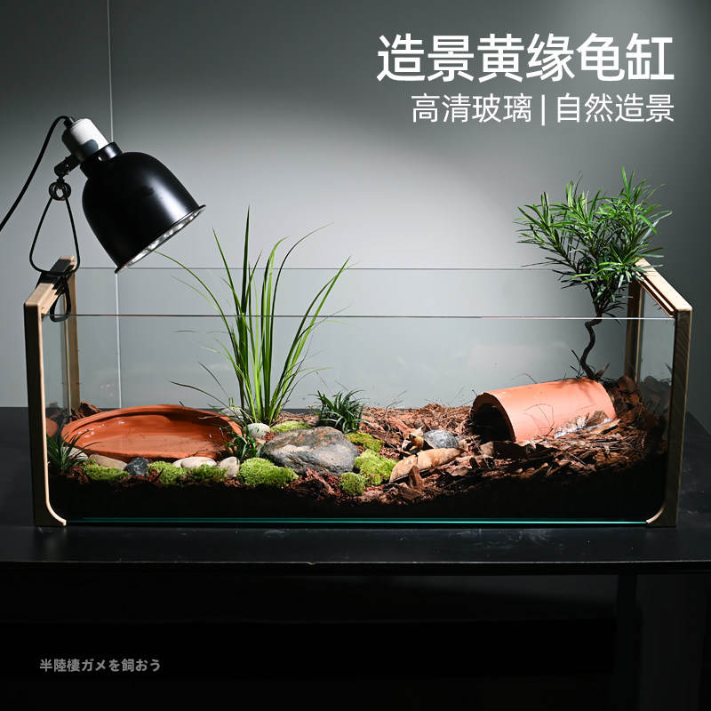 黄缘乌龟专用饲养缸乌龟生态造景别墅水陆缸安缘台缘半水龟养殖箱