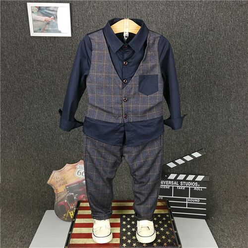 男童礼服套装春秋新款英伦风假两件马甲衬衫西裤花童洋气韩版童装