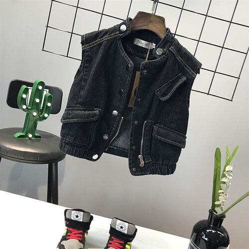童装儿童牛仔马甲秋冬装2024新款男童背心宝宝帅气加绒外套韩版潮