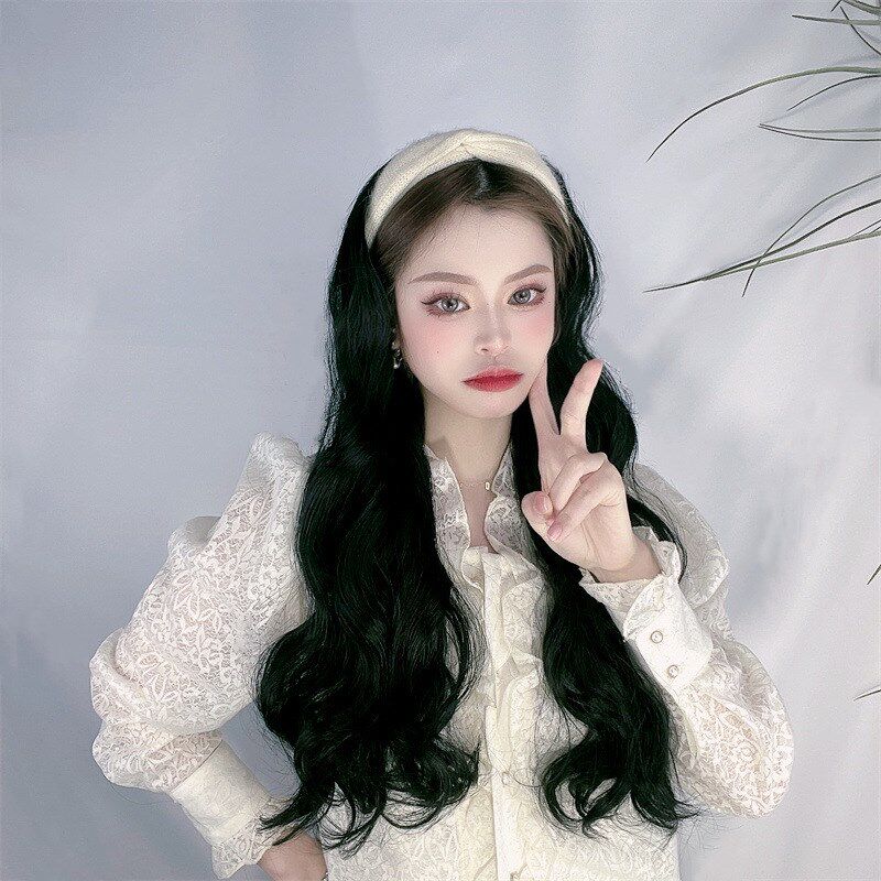 假发女长发懒人发箍半头套长卷发网红带货一片式无痕大波浪假发套图片