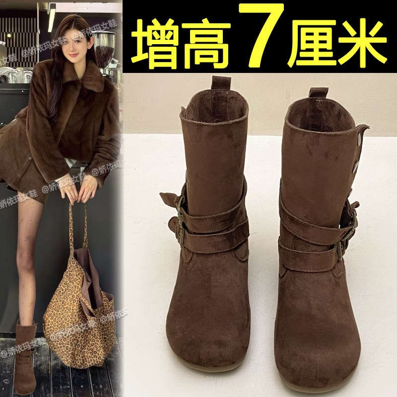 磨砂覆古时尚中筒靴女2025秋时装靴