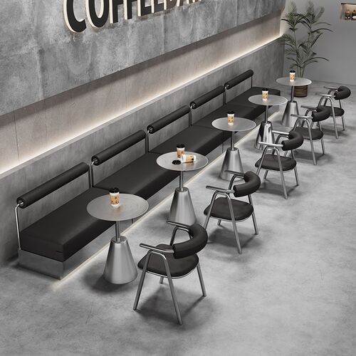 定制奶茶店咖啡厅不锈钢卡座沙发工业风酒吧餐厅休息区靠墙桌椅