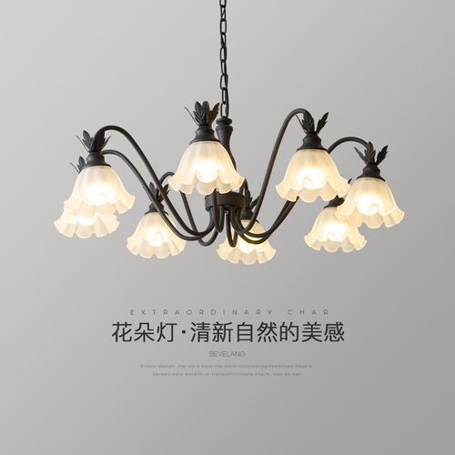 客厅吊灯北欧法式复古铃兰花朵餐厅卧室吊灯大气家用led大厅灯具