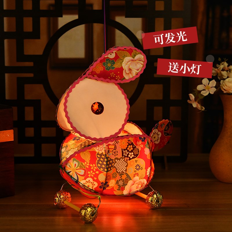 2024新款龙年非遗手工小兔子灯笼成品中秋节儿童拖拉发光花灯玩具