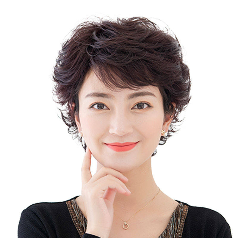 整顶假发套中老年女士假发女短发妈妈款真发发套式短卷发光头假发