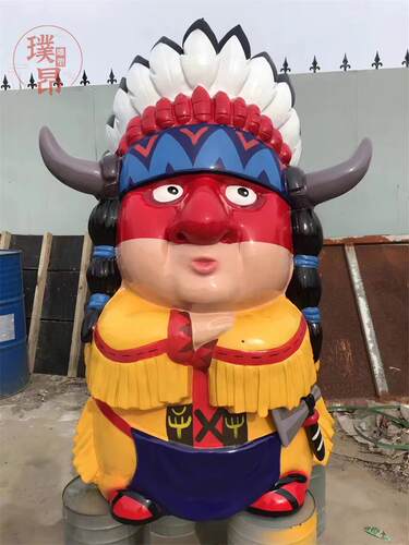 印第安人卡通雕塑户外玛雅人玻璃钢雕像玛雅文明原始人公仔定制