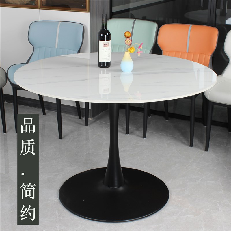 大理石餐桌椅组合家用岩板大圆桌带转盘定制火锅桌岩板圆桌包安装