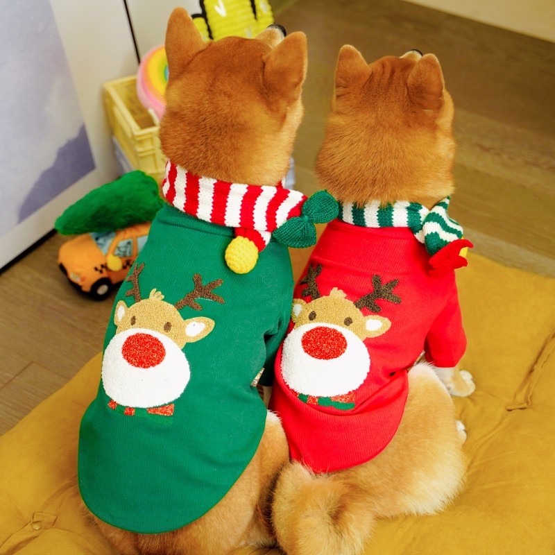 网红柴犬圣诞可爱衣服秋冬狗狗喜庆大红衣服保暖棉套头新年卫衣