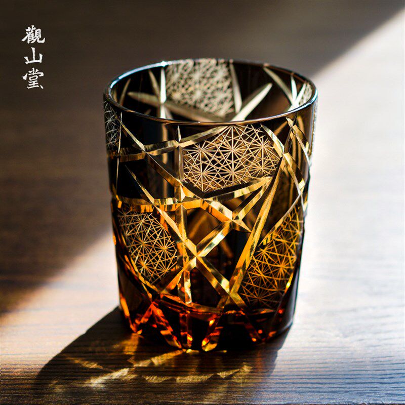 江户切子玻璃杯子水晶酒杯手工威士忌杯琥珀洋酒杯生日礼物送男士