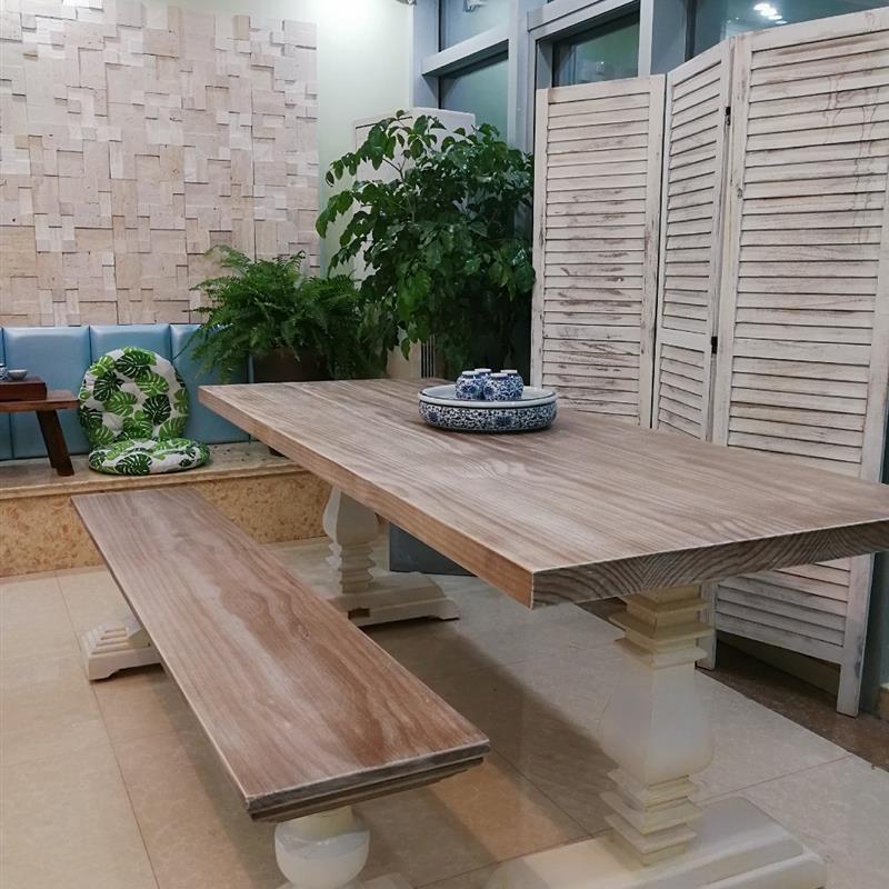 美式乡村实木餐桌椅组合欧式餐台法式复古做旧长方形吃饭桌会议桌