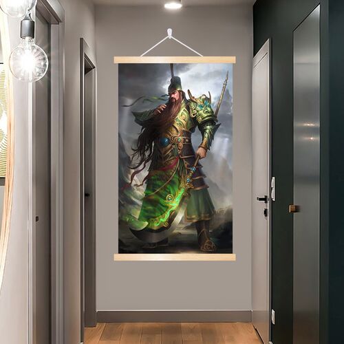 关公挂画玄关装饰画武财神关二爷画像关羽挂轴画神武英勇客厅房间