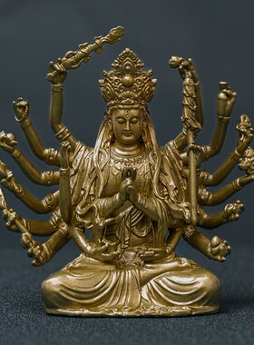 简修行黄铜准提菩萨像 禅意黄铜佛像装饰品 送礼用佛像桌面摆件