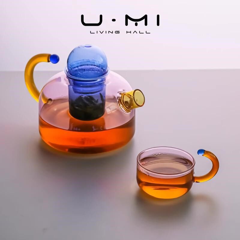 U Mi LIVING  花色  创意撞色耐高温玻璃茶水分离家用小泡茶壶