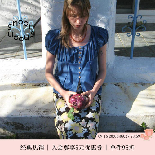 SNOON泡泡袖抽褶牛仔衬衫